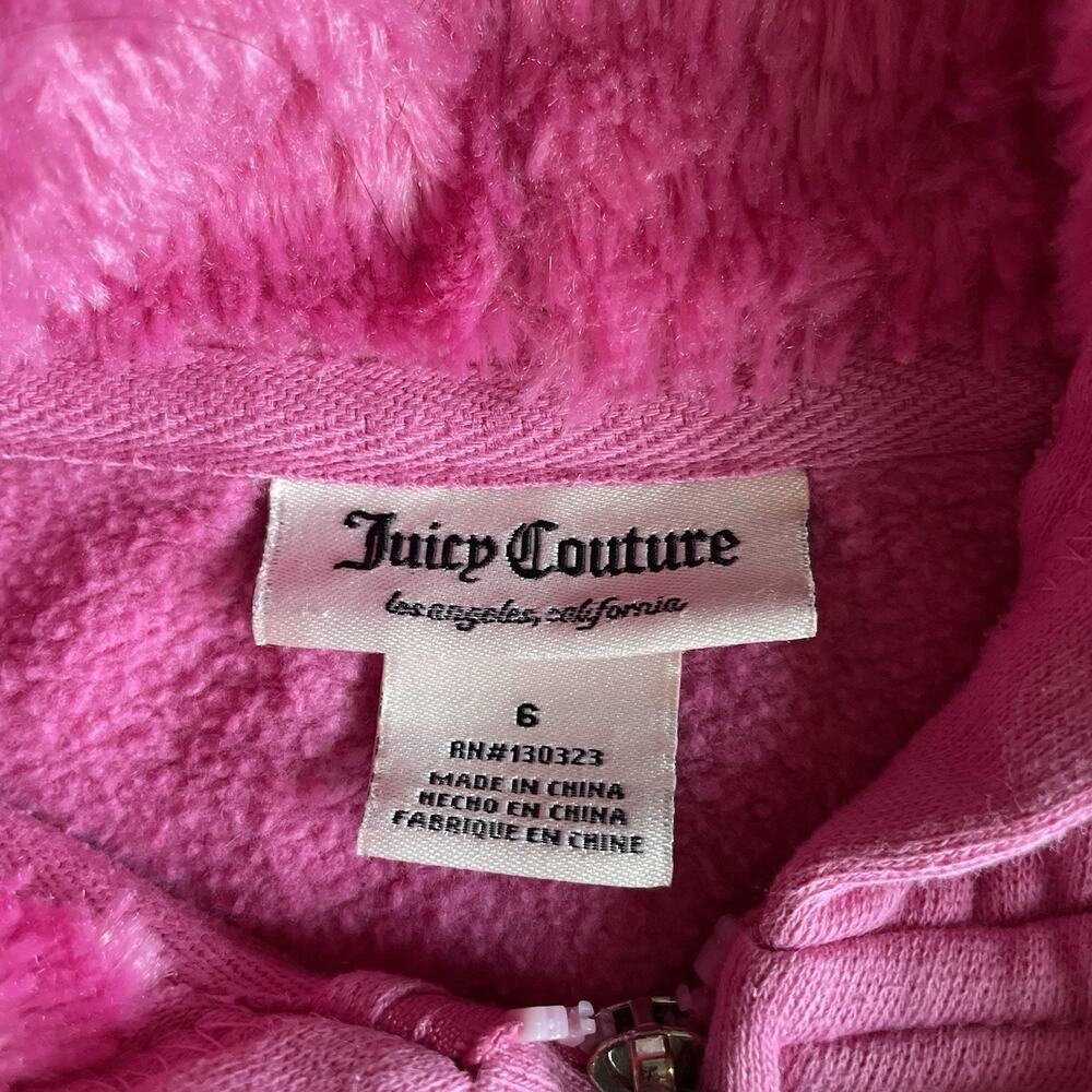 Juicy Couture Kids’ Pink Zip Up Hoodie Spellout Fuzzy Hood Size 6 Embroidered - Picture 3 of 15